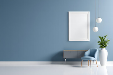 Modern Blue Room Interior with Blank Frame