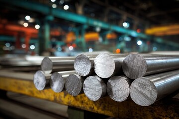 Steel rods made of aluminum in a factory or storage facility