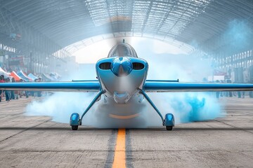 Stunt airplane at airshow in hangar