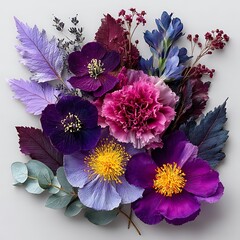 Elegant violet and pink floral bouquet composition high resolution image