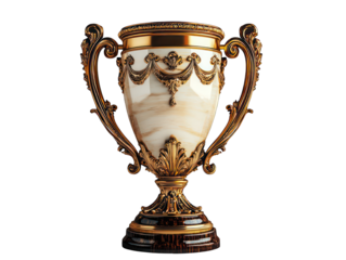 Ornate gold trophy with ivory-toned marble accents