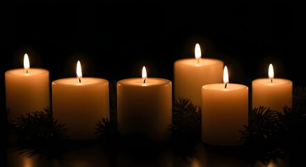 Candle, Candles, Burning, Six Burning Candles in the Dark