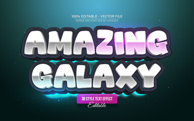 Amazing galaxy white 3d and blue glowing text effect editable