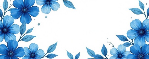 Fototapeta premium Intricate blue floral watercolor frame on white, element, white, design