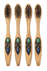 Set of 4 wooden toothbrushes with colorful inlays