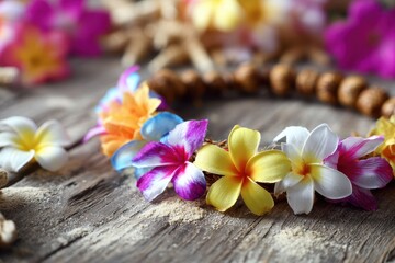 Fototapeta premium Hawaii greets tourists with flower leis as a traditional welcome for luaus or beach vacations