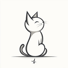 minimalist line art of a cat sitting up with its tail in the air. A simple vector graphic on a white background