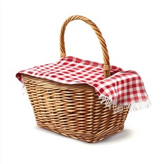 Wicker picnic basket with red checkered cloth (1)