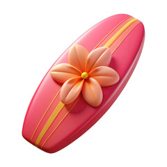 Pink Surfboard with Peach Hibiscus Flower 3 D Render Isolated on Transparent Background isolated on a transparent background