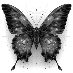Futuristic black butterfly with geometric symmetry high resolution image