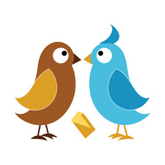 Lovebirds Sharing Chocolate Vector – Cute Romantic Illustration on White Background