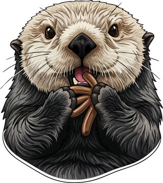 otter eating food, detailed portrait clip art preview
