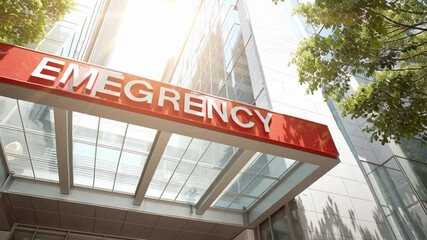 Hospital Emergency Entrance: A modern hospital emergency entrance with a bright red sign. The image evokes a sense of urgency and hope.