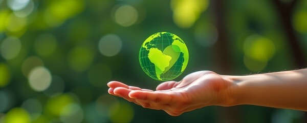 green education campaign, hand distributing flyer icon with globe and heart, outreach identity, metaphor image, macro soft natural light , environmental education, green campaign, eco awareness