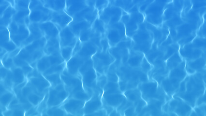 Blue water waves with light reflections and ripples. Clear sea water surface top view, water caustics. Sea and ocean waves background. Clear water texture, swimming pool, summer holidays.