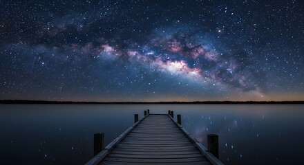 Night Sky and Stars Reflected on Calm Water