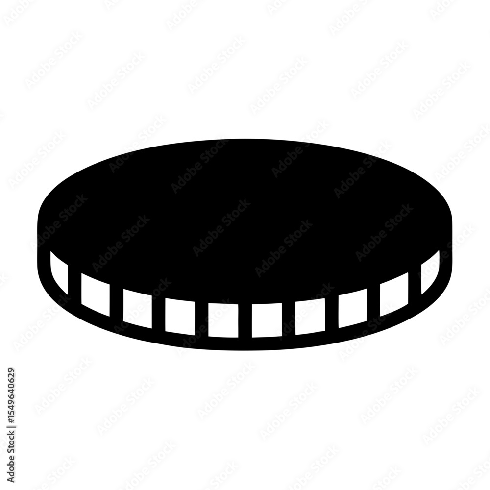 Poster black round object with white square cutouts around the base perspective view