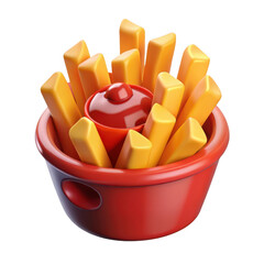 Red Bowl of Golden French Fries with Ketchup isolated on a transparent background frenchfries potatoes