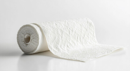 White kitchen paper towel on a white background, high-resolution photography, stock photo for commercial use