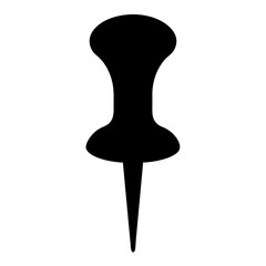 Black silhouette of a classic push pin commonly used on bulletin boards