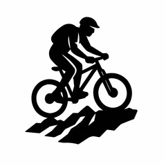 Black silhouette vector illustration of a man riding a bike, a cyclist or biker in a race, jumping with speed on a motorcycle