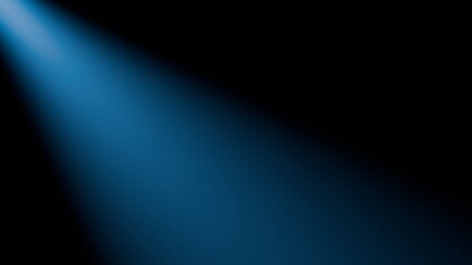 Blue spotlight on black background. Blue light beam on black background. Banner for product presentation, realistic photo space.