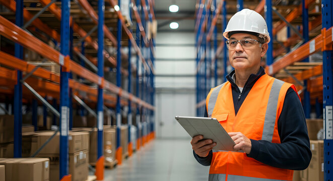 Warehouse Manager Using Tablet Inventory Management Logistics Supply Chain Distribution Center Industrial Worker