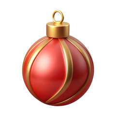 Red Gold Christmas Ornament Ball Decoration 3 D Render Isolated on a transparent background