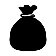 A simple silhouette of a tied burlap sack or bag on white
