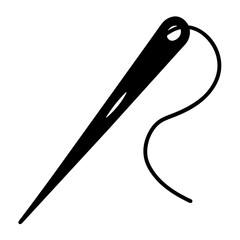 A Simple Silhouette of a Sewing Needle and Thread on White Background
