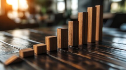 Wooden blocks forming a rising graph on a table