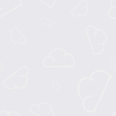 Multiple symbols of cloud composited as seamless pattern. The symbols are made in white color on lavender blue background