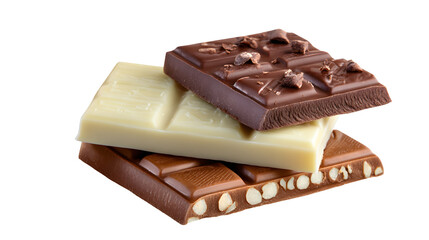A stack of chocolate bars with white and brown bars