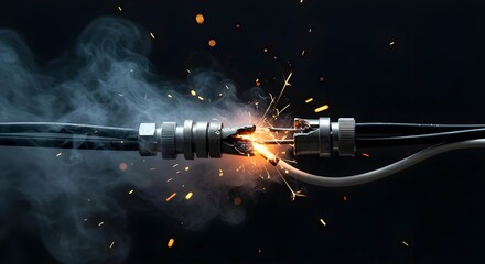 Cable, Wire, Short circuit, Electrical Cable Short Circuit, Sparks and Smoke