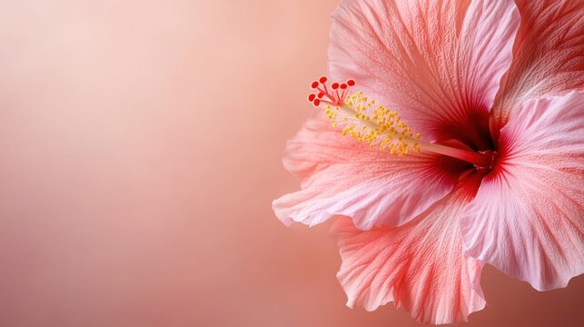 A captivating close-up of a beautiful hibiscus flower against a soft, gradient background, showcasing its vivid colors and intricate details that mesmerize viewers in tranquility.