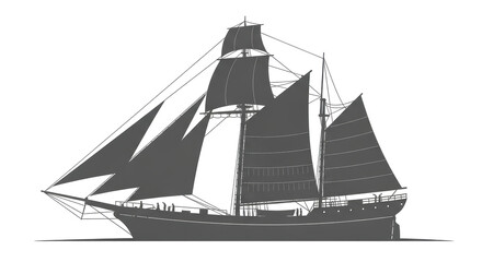 Isolated Silhouette of a Classic Sailing Ship