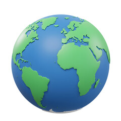 Stylized 3D Earth Globe with Green Continents and Blue Oceans