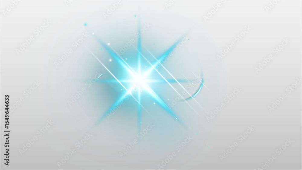 Poster striking cyan light burst with a captivating star effect and shimmering accents, perfect for adding 