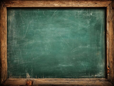close up of an empty blank school green chalkboard education supplies desk auditorium back to school