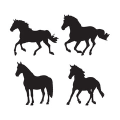 Silhouette of a standing horse in black set vector illustrations isolated on a white background