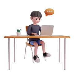 Male Using Laptop Doing Online Chat 3D Illustration