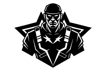 Silhouette Vector Art Illustration of Military Soldier Mascot Logo  – Army E sports Emblem Design