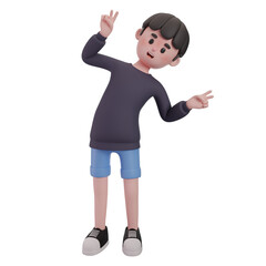 Male Making Peace Sign 3D Illustration