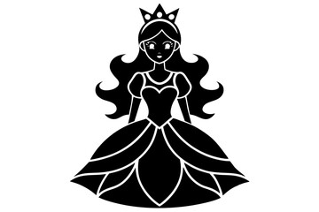 Silhouette Vector Art Illustration of a Princess in a Ball Gown with Crown