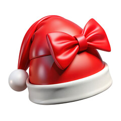 Red Santa Hat with Red Bow Isolated on White Background Festive Christmas Hat Decoration isolated on a transparent background