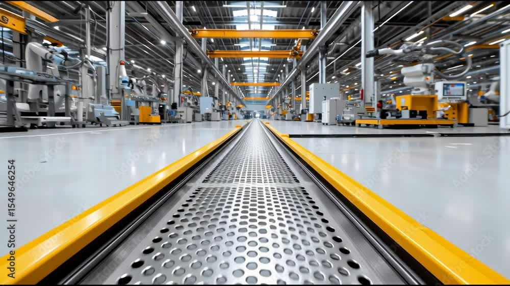 Poster industrial precision: a wide shot showcasing the clean lines and efficient layout of a modern factor
