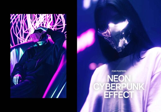 Neon Cyberpunk Poster Photo Effect Mockup
