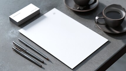 Stationery Mockup with Blank Paper and Coffee