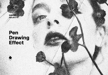 Pen Drawing Photo Effect Mockup