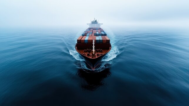 A large container ship navigates through calm waters, symbolizing global trade, maritime logistics, and the seamless movement of goods across the vast ocean landscape. - Powered by Adobe